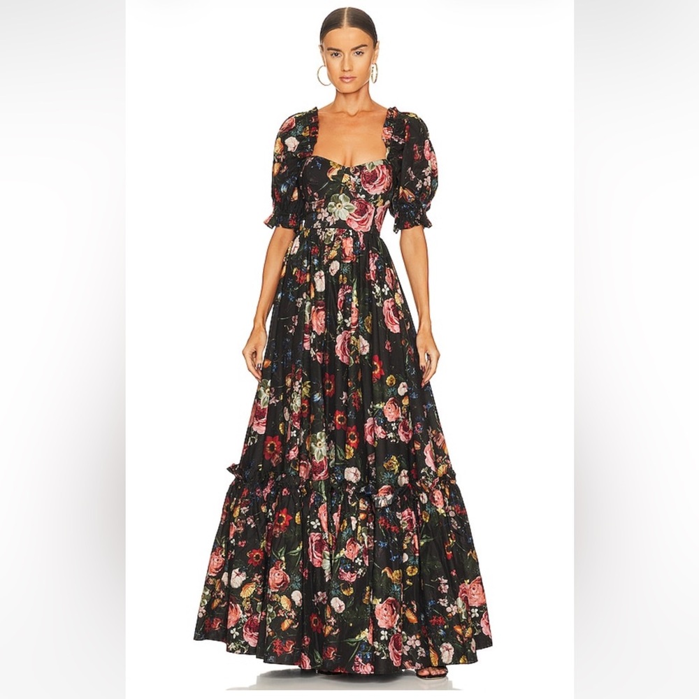 Selkie Black Floral Gown / Maxi Dress, Small